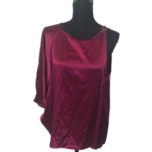 Sunner, Vintage, One shoulder, 100% silk, Magenta, size M top, EUC